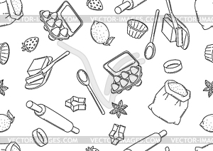 Pattern with bakery utensils. Cooking tools for hom - vector clipart