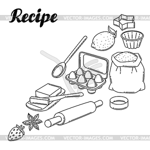 Background with bakery utensils. Cooking tools for - vector image