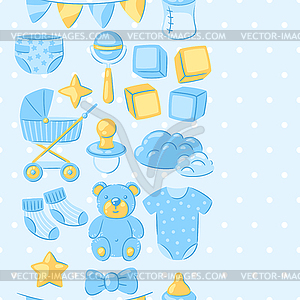 Baby shower pattern. New born baby boy Happy - royalty-free vector clipart