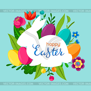 Happy Easter greeting card. Cute eggs and flowers - vector clipart