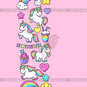 Pattern with unicorns. Happy birthday party - vector clip art