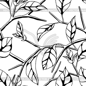 Pattern with branches and leaves. Spring or summer - vector clip art