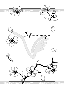 Frame with spring flowers. Apple, sakura or cherry - vector clip art