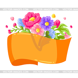 Background with flowers and ribbon. Beautiful - vector image