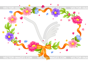 Ribbon with bow and flowers. Beautiful decorative - vector image