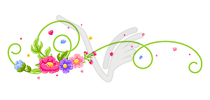 Curl element with flowers. Beautiful decorative - vector image