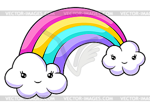 Cute kawaii rainbow with clouds. Funny seasonal - vector clipart