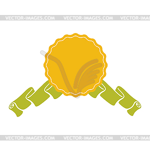 Badge with ribbon. Winning award, prize or medal - vector image