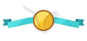 Badge with ribbon. Winning award, prize or medal - vector clipart