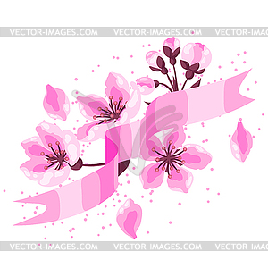 Ribbon with spring flowers. Apple, sakura or - vector image