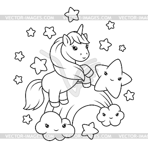 Print with unicorn. Happy birthday party design - vector clipart