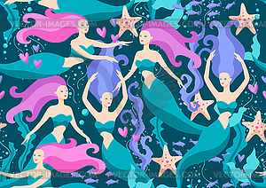 Seamless pattern with mermaids. underwater wonders - vector clipart