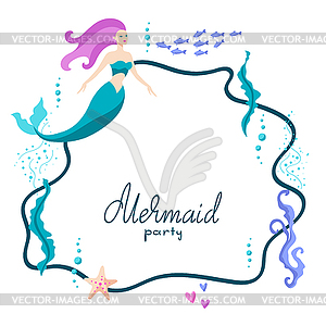 Frame with mermaid. underwater wonder or fabulous - vector clip art