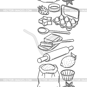 Pattern with bakery utensils. Cooking tools for hom - vector clipart