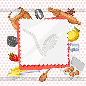 Background with bakery utensils. Cooking tools for - vector image