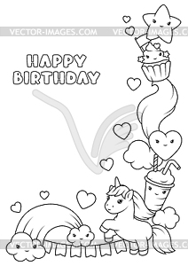 Background with unicorn. Happy birthday party - vector image