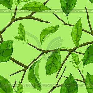 Pattern with branches and leaves. Spring or summer - vector clip art