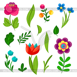 Set of pretty flowers. Beautiful decorative - vector image