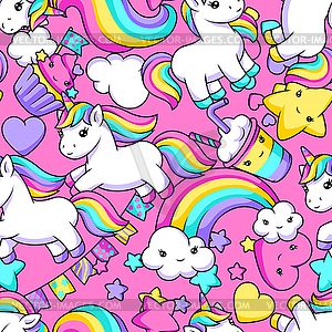 Pattern with unicorns. Happy birthday party - vector clipart