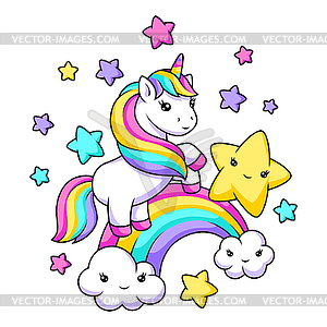 Print with unicorn. Happy birthday party design - vector clip art