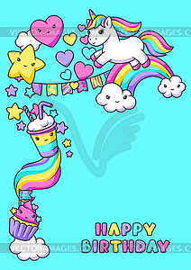 Background with unicorn. Happy birthday party - vector clip art