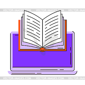 Laptop with open book. Digital library concept - vector image