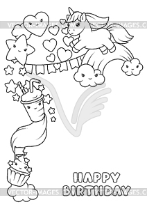 Background with unicorn. Happy birthday party - vector image
