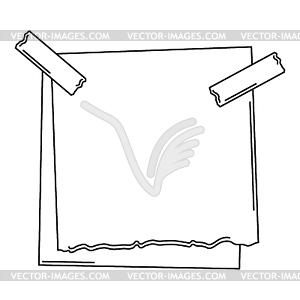 Paper note with sticky tape. Frame or background fo - vector image