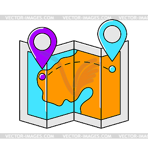 Map with markers icon. Travel and tourism item - vector image