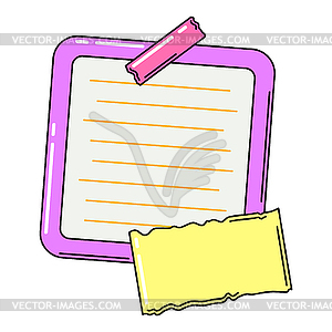 Paper note with sticky tape. Frame or background fo - vector image