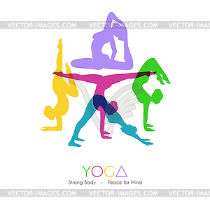 Women doing yoga asanas - vector clip art