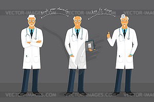 Old doctor in various poses - vector image