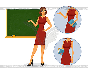 Female teacher with blackboard - vector clip art