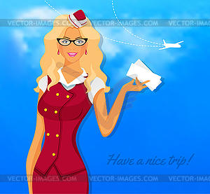 Girl in stewardess uniform - vector clipart