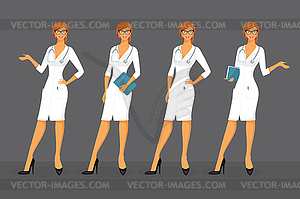 Woman doctor in various poses - color vector clipart