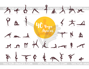 Big set of Yoga poses Asanas with names. 9318429 Vector Art at