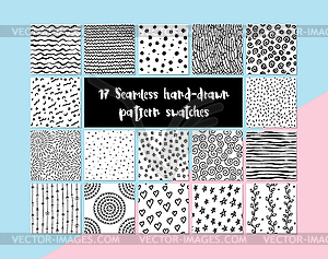 17 seamless hand-drawn pattern swatches - vector image
