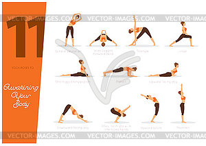 11 poses to awaking your body - vector clip art