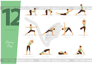 12 Yoga poses for every day - vector clipart