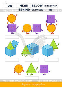 Acquaintance with prepositions of place - vector clip art