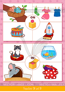 Prepositions on and - vector image