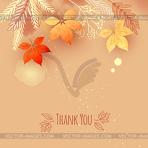 Autumn thank you card with fall leaves - vector image