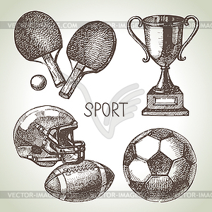 Печать спорта множество. Эскиз спортивные мячи. Иллинойс - векторное изображение