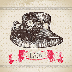 Elegant vintage ladies background. Sketch women hat - vector clip art