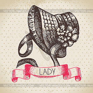 Elegant vintage ladies background. Sketch women hat - royalty-free vector clipart