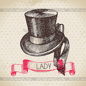 Elegant vintage ladies background. Sketch women hat - vector image