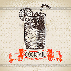 Sketch cocktail vintage background. illustrati - vector clipart