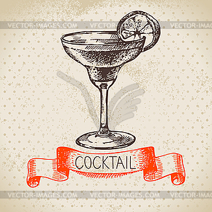 Sketch cocktail vintage background. illustrati - vector image