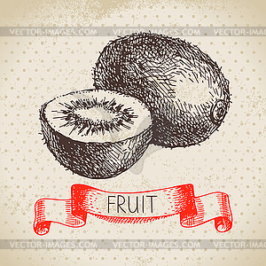 Sketch fruit kiwi. Eco food background. illust - vector image