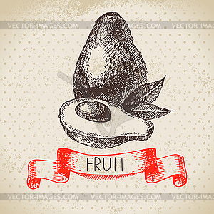 Sketch fruit avocado. Eco food background. ill - vector clipart